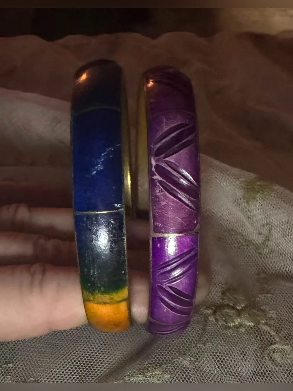 Set of Purple/Multi Color Carved Men's Bangle Bracelet- Bold Statement Accessori